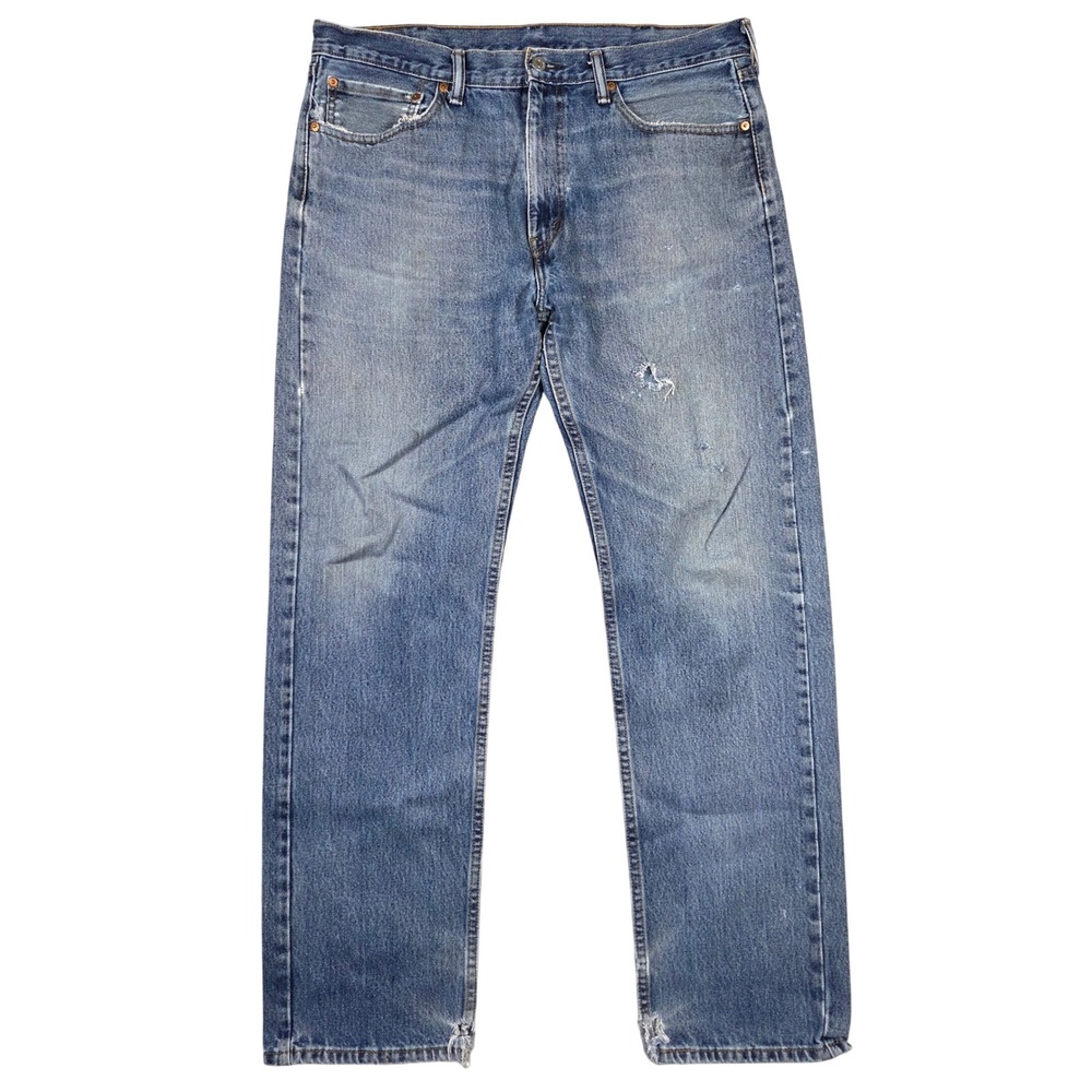 Levis 505 Regular Fit Straight Leg Denim Jeans Mens 38x34 Distressed 00505-4886